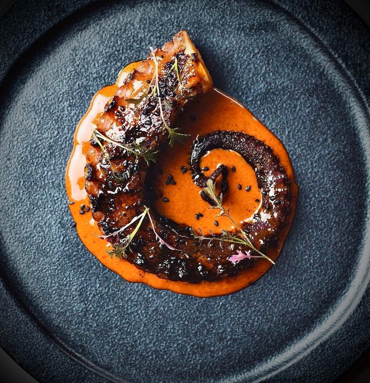 Grilled octopus romesco business aviation LEZL Seville